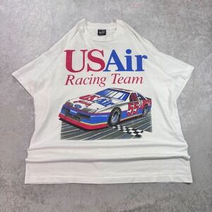 Vintage USAir Racing Team #55 NASCAR T-Shirt Men's XL White Single Stitch USA